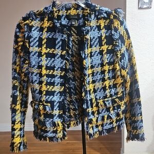 Halogen Women's Blue and Yellow Tweed Jacket - Sz S